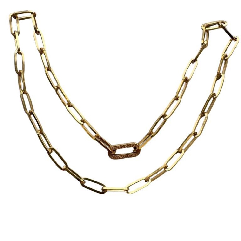 Elongated Paper Clip Link Cable Thick 14K Yellow Gold Chain Necklace with Clasp